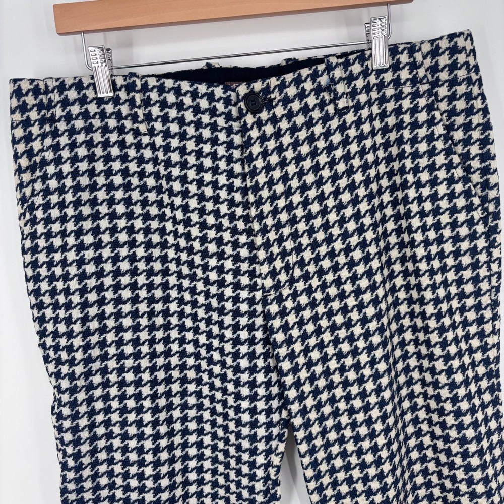 Mr Turk Trousers Mens 36x30 Blue Big Houndstooth Plaid Stretch Cotton Trina Turk